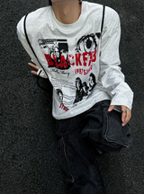 メタルプリンティング長袖ルーズフィットTシャツ