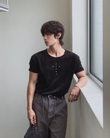 Cross Stud Ribbed Short Sleeve T-shirt