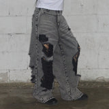 WASHED DAMAGE DENIM PANTS (GRAY) F25ZD979