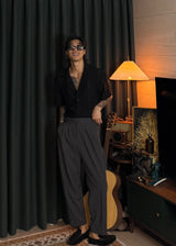 Loose-fitting ethnic punched collar knit shirt 3COLOR