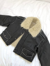 1085. Shearling leather crop mustang jk (2color)