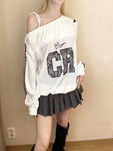 1385. CR one shoulder track line sweatshirt (2color)