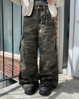Pimme Military カモポケットカーゴブーツカットコットンロングパンツ