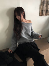 Luke One-Shoulder Boat Neck Loose Fit Knit