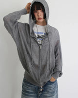 TWISTED KNIT HOOD ZIP-UP
