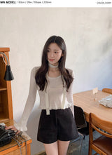 Feminine Frill Wool Crop Knit + Tie Set (3color)