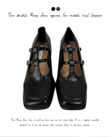 Two buckle Mary Jane square toe middle heel loafers (2 colors)