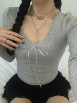 Lace Ribbon Long Sleeve