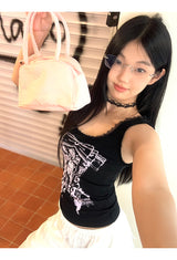 Black Corset Lace Sleeveless Tee