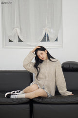 Multicolor high neck knitwear zip-up cardigan