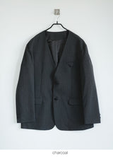 pinstripe collarless blazer