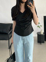 Paibee Collared Neck Shirred Blouse