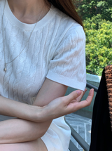 Slow Cable Round Short Sleeve Knit / 10 colors