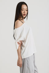 ワンショルダーTシャツ, White