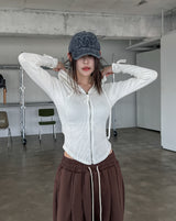 Kind zipper ribbed slim hoodie zip-up