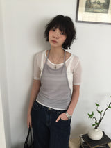 スリットシアーホルターネックスリーブレストップ (3color)