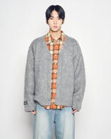 25FW V NECK SOLID CARDIGAN GRAY