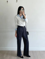 Ballon Shirt Layered V-Neck Shirring Knit