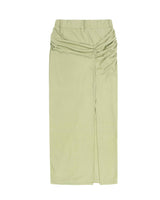 Shirring Layered Slit Skirt _ OLIVE GREEN