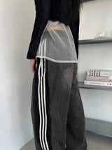 2-WAY lace wide denim training banding long pants (2 colors)