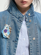 X Stand-collar denim jacket