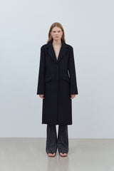 SIDE CUT OUT SINGLE WOOL COAT - BLACK