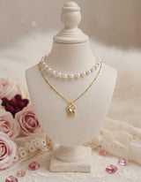 [Anti-tarnish] Kitty Layered Pearl Choker Necklace -Gold ver. (Kep1er Yujin Necklace)