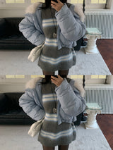 Hazy Hairy Stripe Loose Rose-Fit Knit