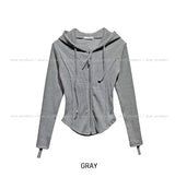 Kind zipper ribbed slim hoodie zip-up