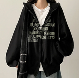 Lantic Lettering Boxy Fit Two Way Hooded Zip-Up