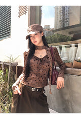 cotton wool scarf dot brown long-sleeve t-shirt