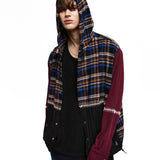 KNIT MIXED CHECK HOOD - BLACK