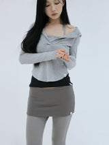 スリム ロング ボタンフーディートップ(GREY)