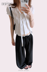 Pure strap short-sleeved blouse