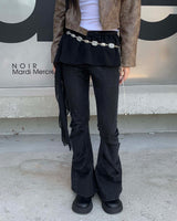 Shirring dark denim boots cut pants