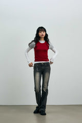 COMET LAYERED SLEEVE TOP / RED
