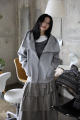 Diagonal Zipper Hood Zip-Up