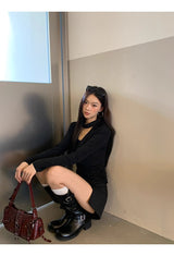 Black Chic Shimmering Halterneck Long-Sleeved T-Shirt