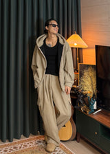 Unisex Couple Golden Hooded Sweatshirt and Cargo Drawstring Pants Set
