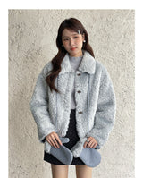 Cozy Flip-collar Fleece Short Jacket (Mitten Set)