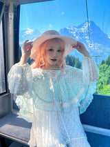 ROSE ISLAND ミントグリーンフローラルカラーブロックショールサンシェイドケープ