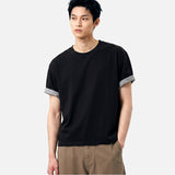Rolled-Sleeve Cropped Short-Sleeve T-Shirt Black