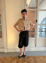 That's neat  stand collar, cropped, mid-sleeve classic khaki trench coat (Khaki