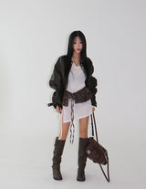 See-through Shirring V-neck Long T-shirt