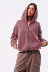 CROSS DOT MATRIX SCREEN ALL-OVER PRINT WASHED ZIPPER TAILORED HOODIE SWEATSHIRT