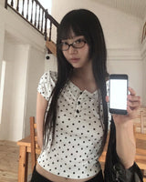Addie Dot Button Shirring Short Sleeve T-Shirt