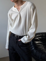 Waffle henry neck loose long sleeves(4color)