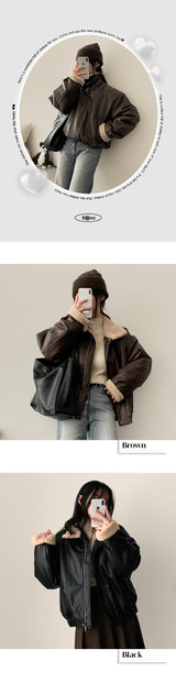 Mohi High-Neck Wool Leather Jacket