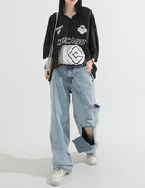 Glitter Metal Sporty V-Neck T-shirt