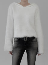 Angora Fur Crop Hooded Sweatshirt